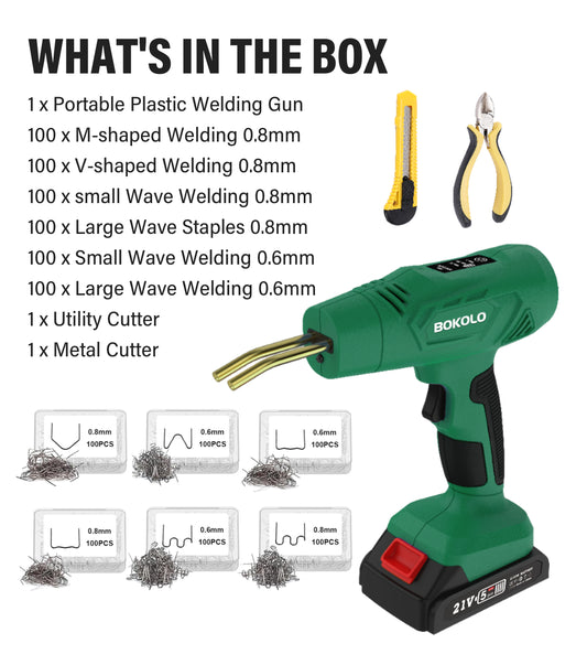 Bokolo Cordless Plastic Welding Kit 120W, 3 Temperature Settings, Up to 1112°F Heating, LED Headlight, 6 Types 600 Staples, Compatible for MAKITA 18V Battery(Included), Weld Kit for Car Bumper Repair